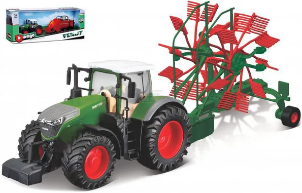 Fendt 1050 leikfanga traktor með heyþyrlu