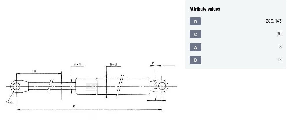 Gaspumpa / -dempari 285mm